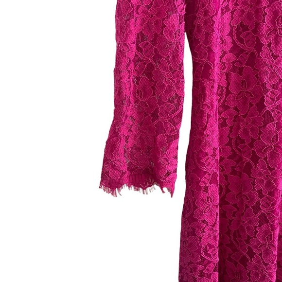 Diane Von Furstenberg Fuchsia Long Sleeve Lace Dress Size 14 - Picture 4 of 9